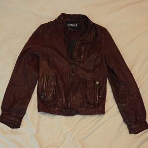 ONLY Women's Deep Brown Leather Jacket
